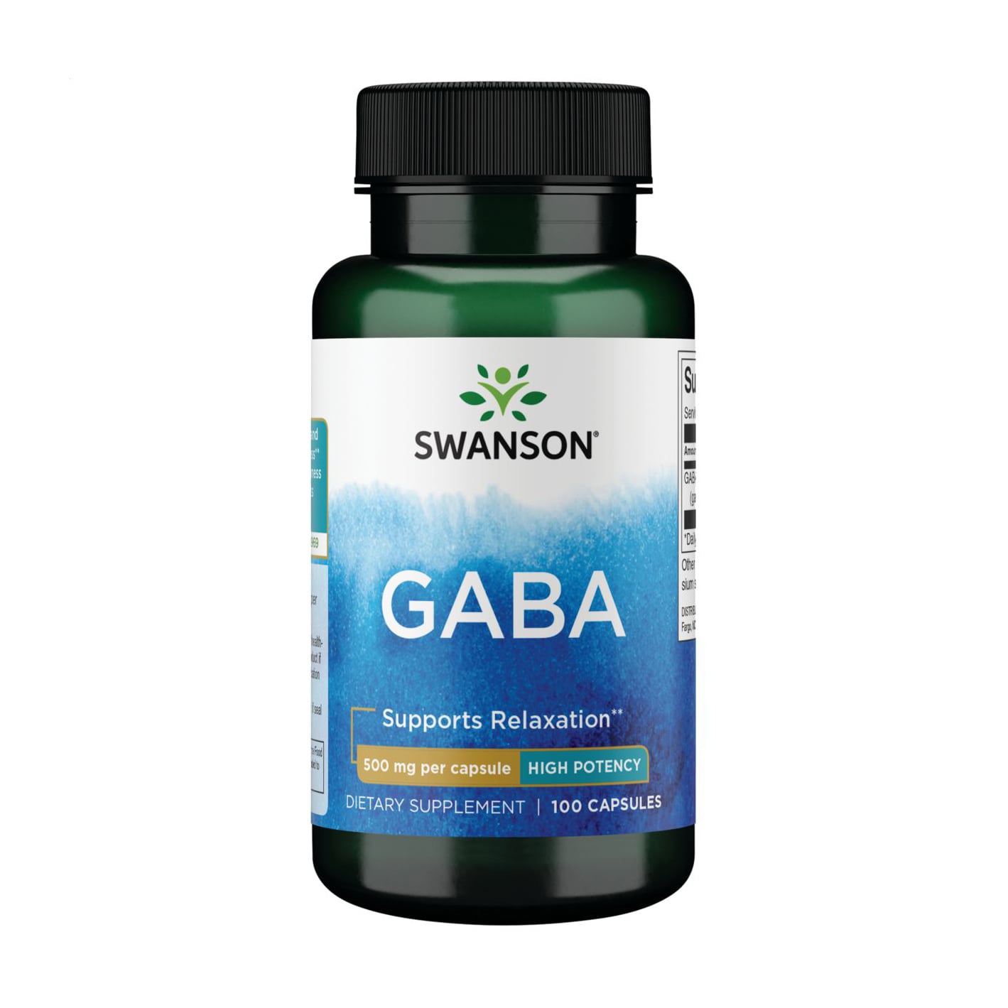 Гамма-аміномасляна кислота Swanson GABA 500 мг, 100 капсул
